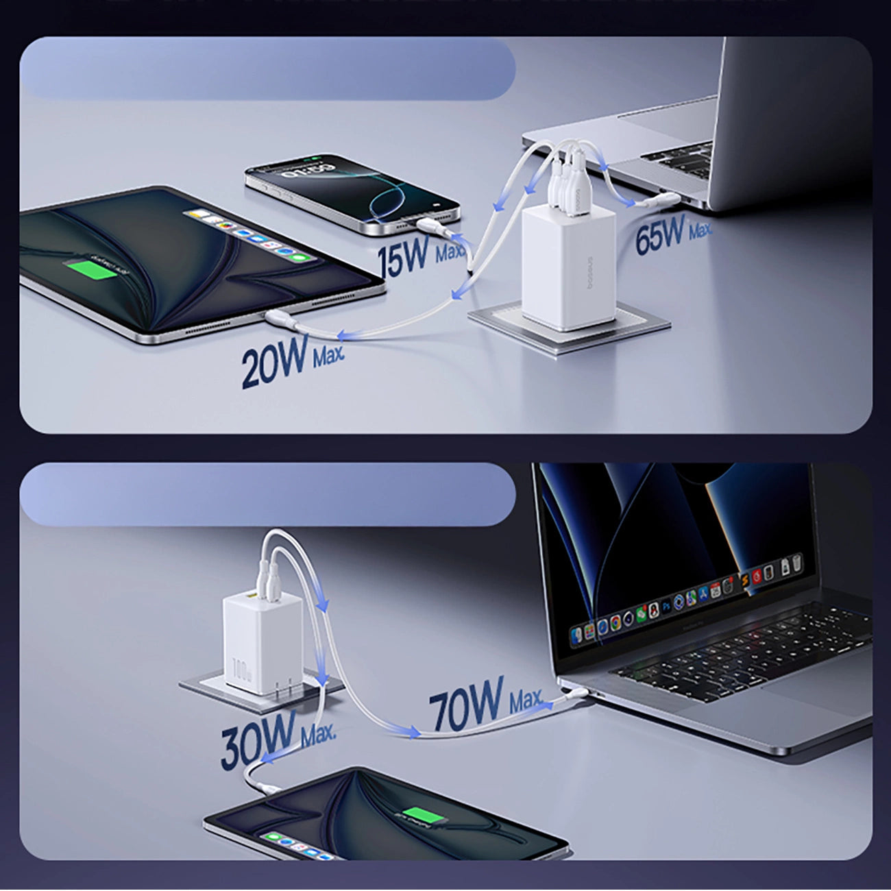 Baseus EnerFill FE11 2 x USB-C / USB-A 100W Wandladegerät - Weiß