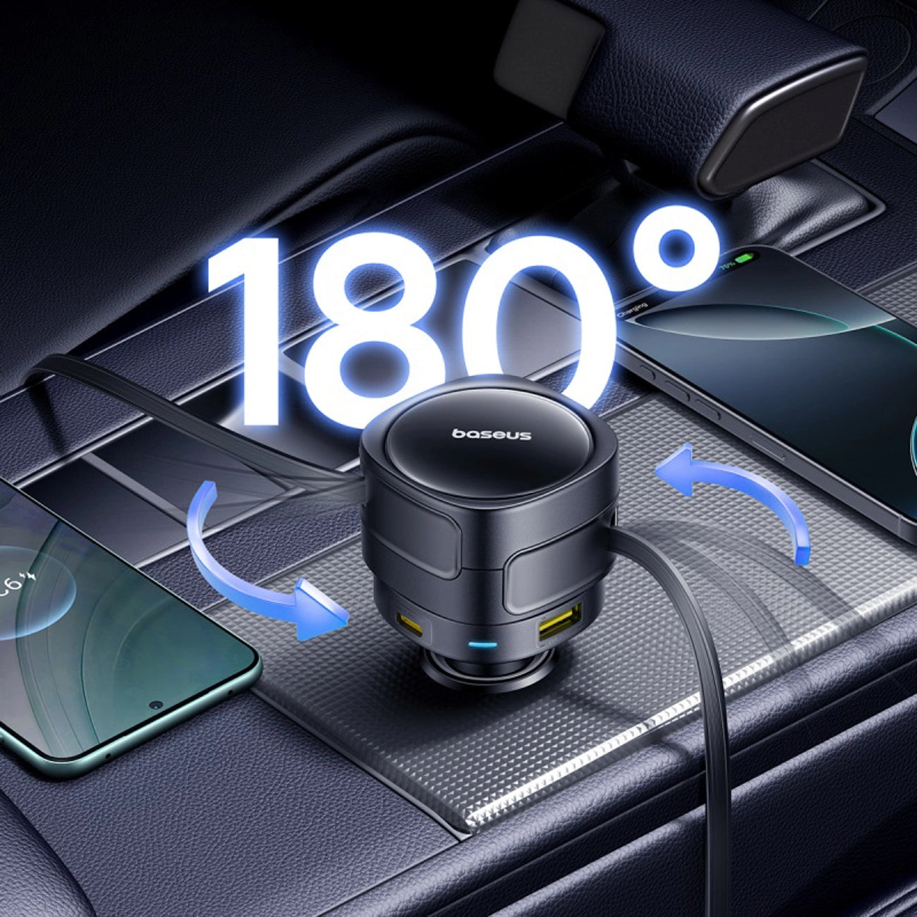 Baseus Enjoyment Max 90W Autoladegerät 2 x USB-C + USB-A + USB-C Kabel - Schwarz