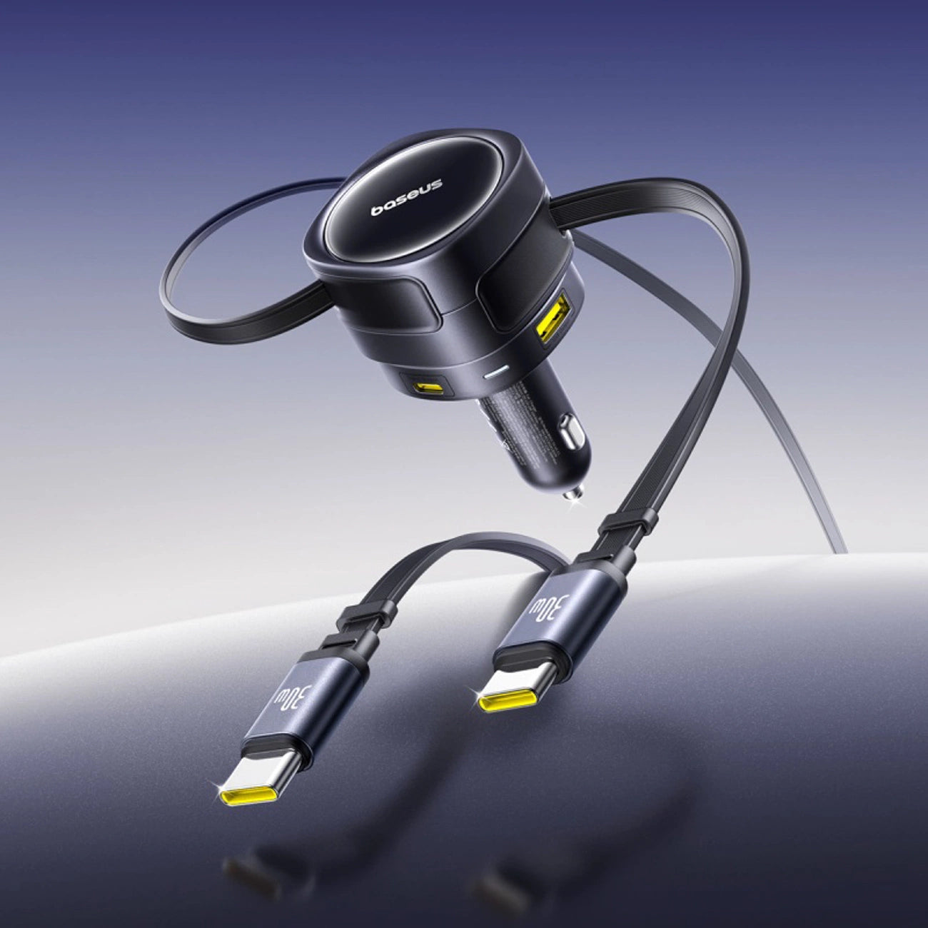 Baseus Enjoyment Max 90W Autoladegerät 2 x USB-C + USB-A + USB-C Kabel - Schwarz