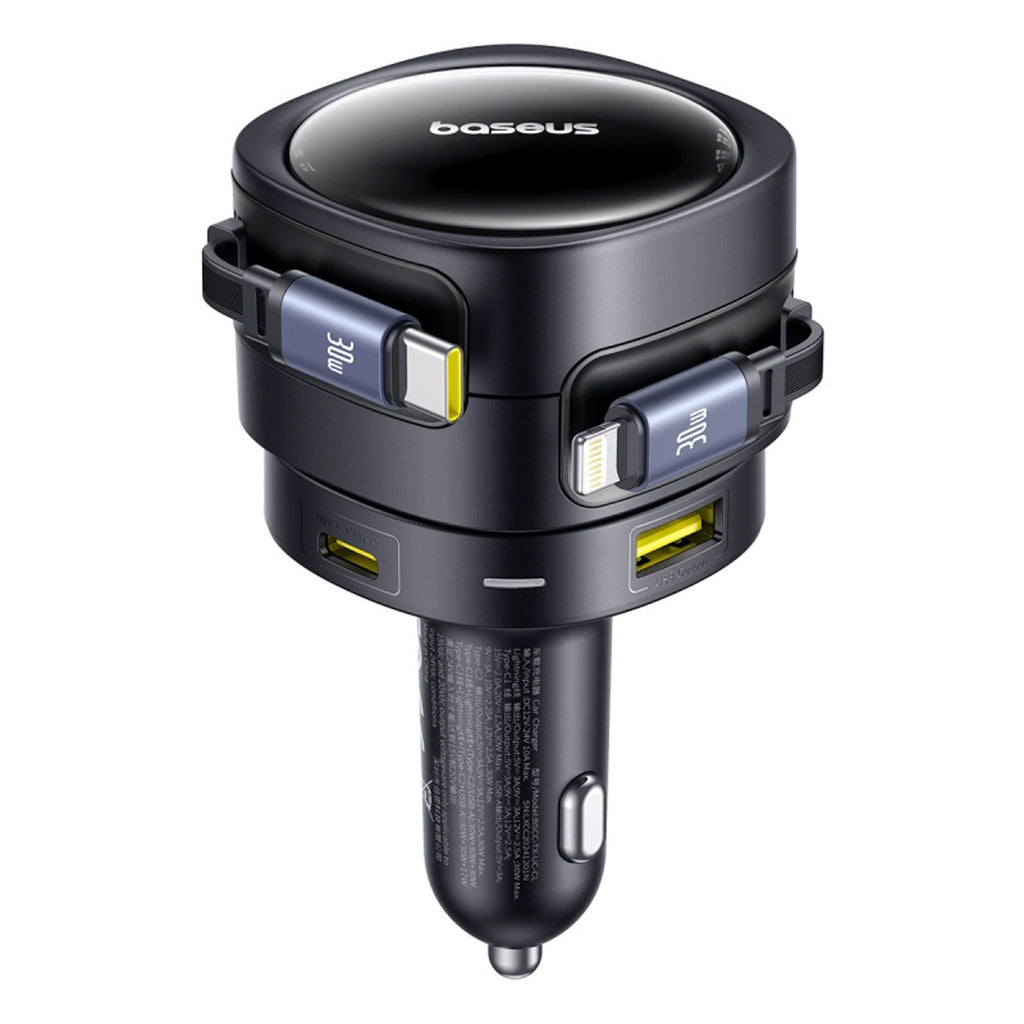 Baseus Enjoyment Max 90W Autoladegerät 2x USB-C + USB-C und Lightning Kabel - Schwarz