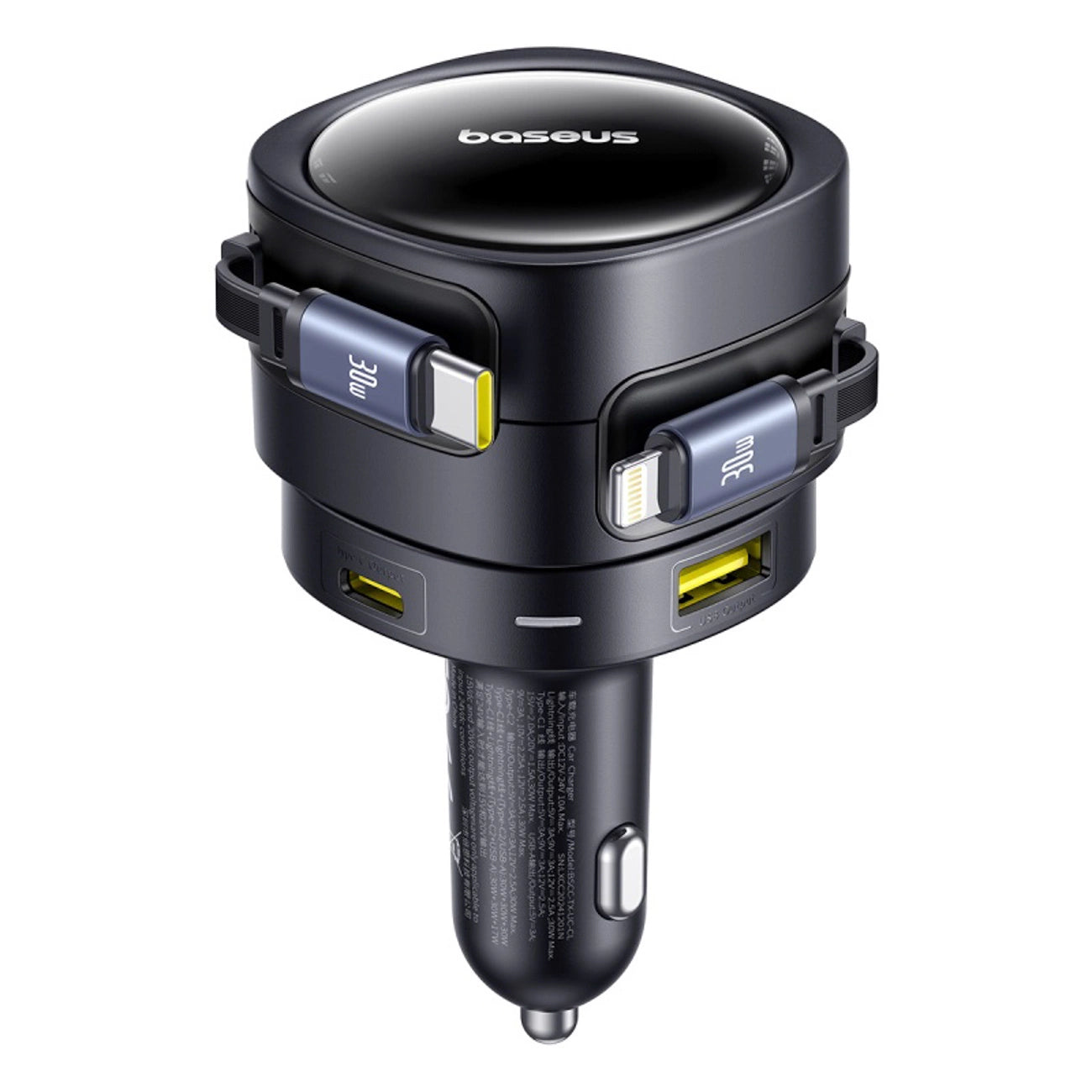 Baseus Enjoyment Max 90W Autoladegerät 2x USB-C + USB-C und Lightning Kabel - Schwarz