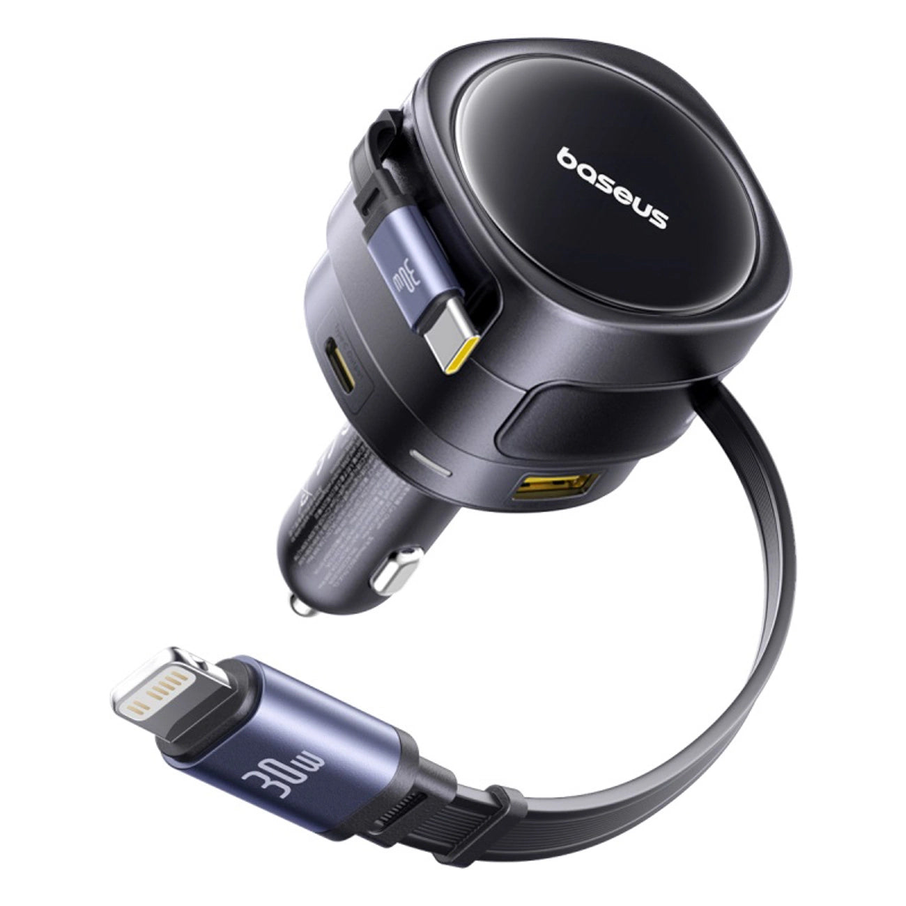 Baseus Enjoyment Max 90W Autoladegerät 2x USB-C + USB-C und Lightning Kabel - Schwarz