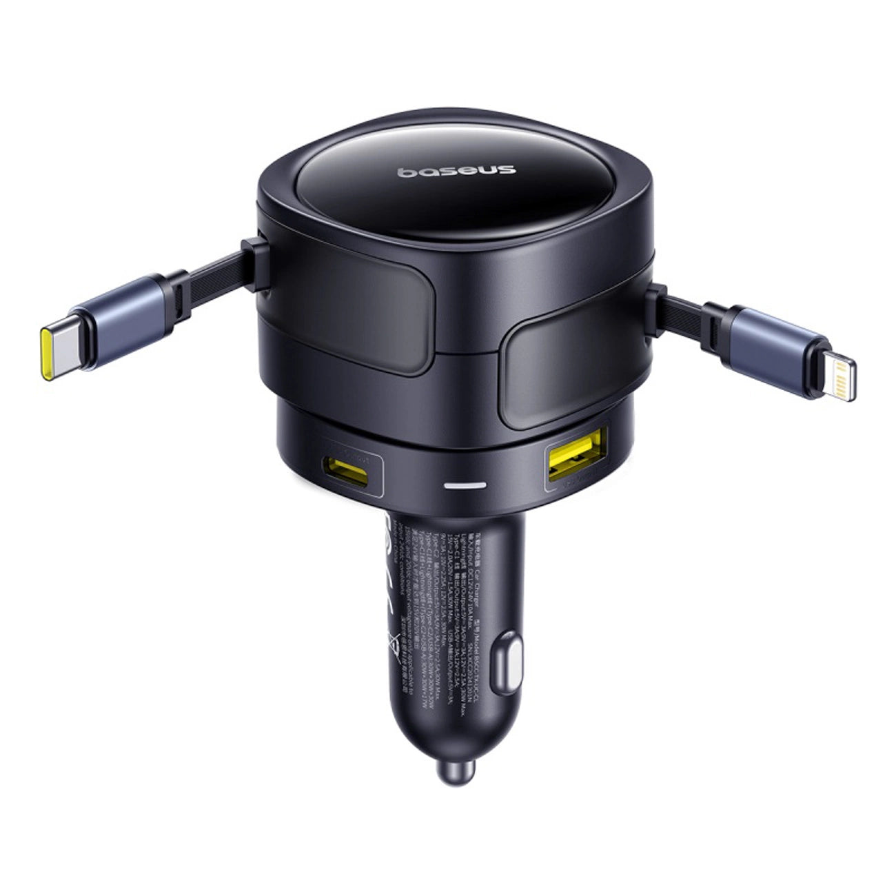 Baseus Enjoyment Max 90W Autoladegerät 2x USB-C + USB-C und Lightning Kabel - Schwarz