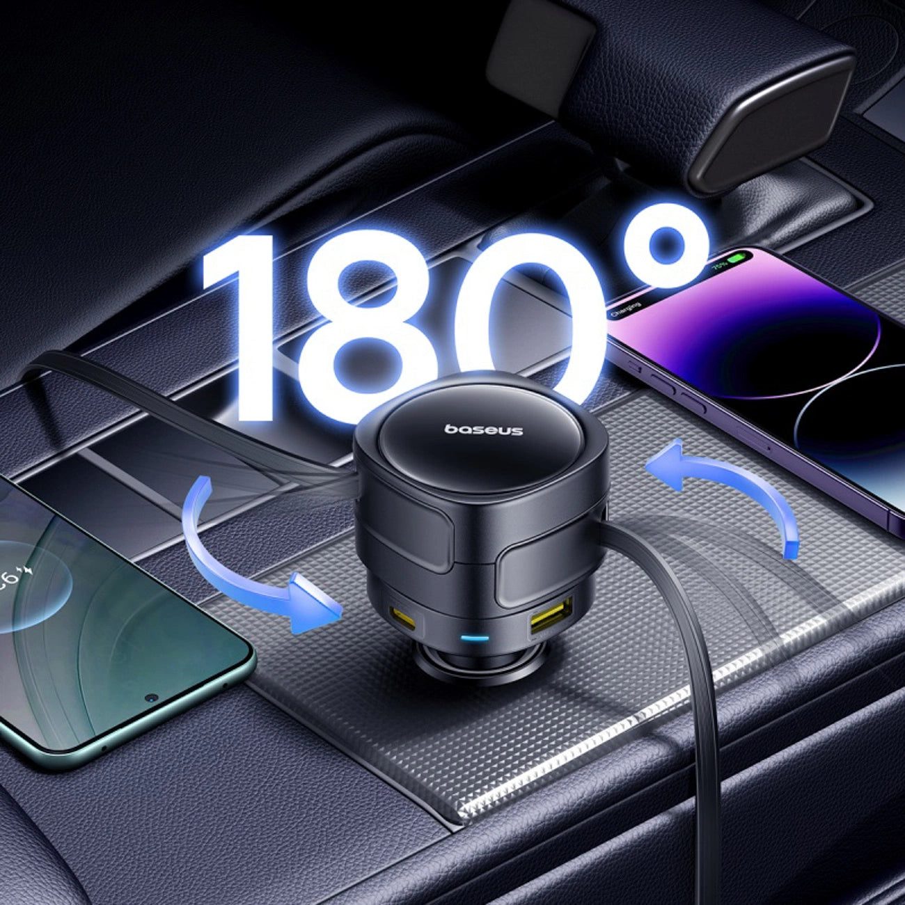 Baseus Enjoyment Max 90W Autoladegerät 2x USB-C + USB-C und Lightning Kabel - Schwarz