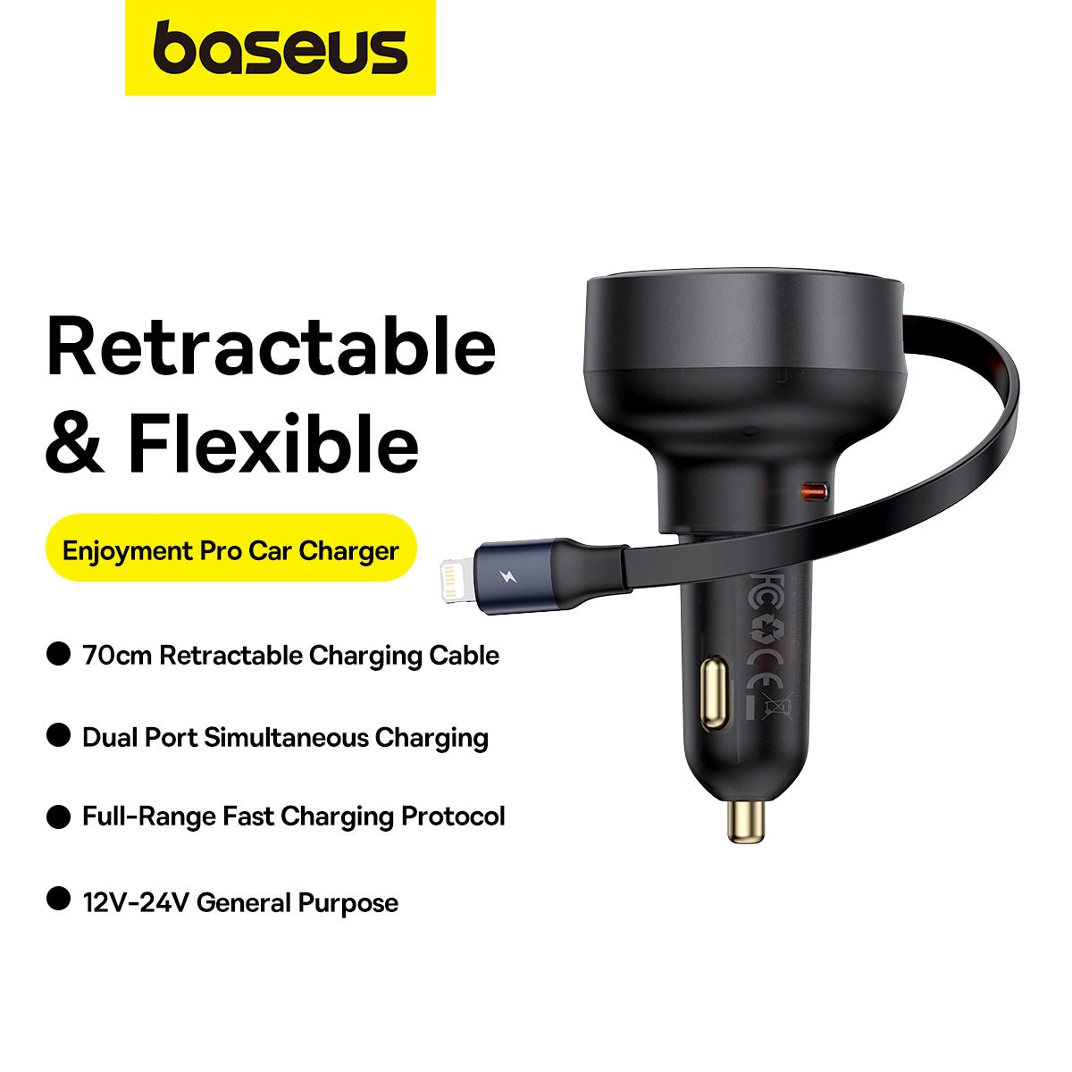 Baseus Enjoyment Pro USB-C (weiblich) / Lightning (männlich) 60W Autoladegerät - Schwarz