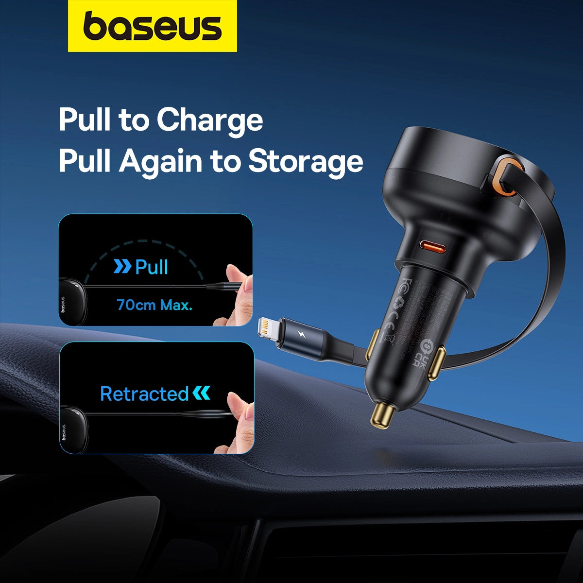 Baseus Enjoyment Pro USB-C (weiblich) / Lightning (männlich) 60W Autoladegerät - Schwarz