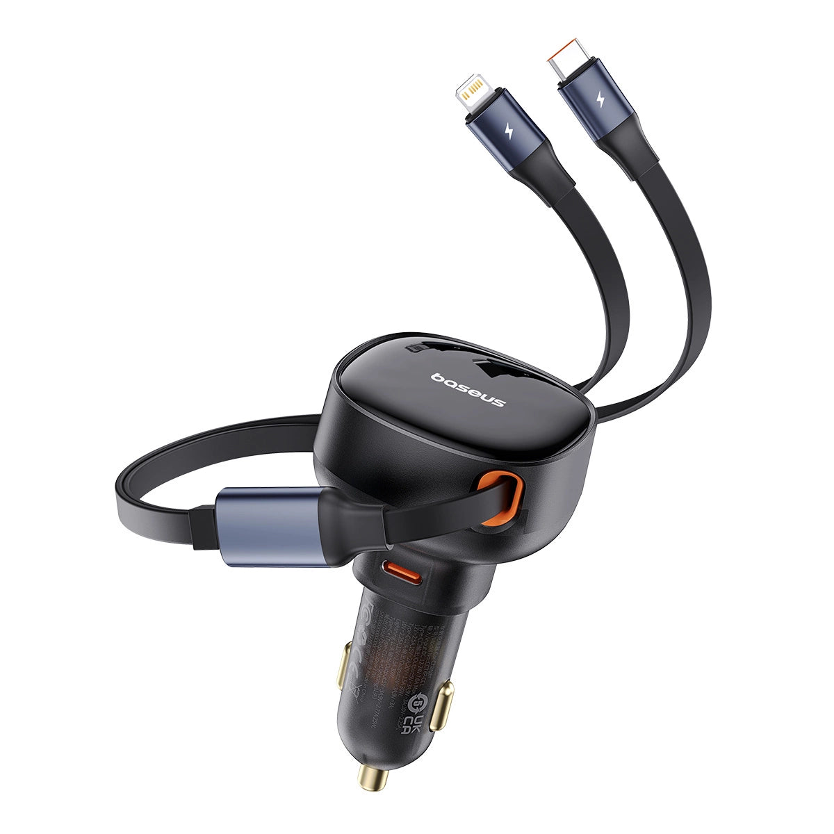 Baseus Enjoyment USB-C-Autoladegerät mit USB-C/ Lightning -60-W-Kabel – Schwarz