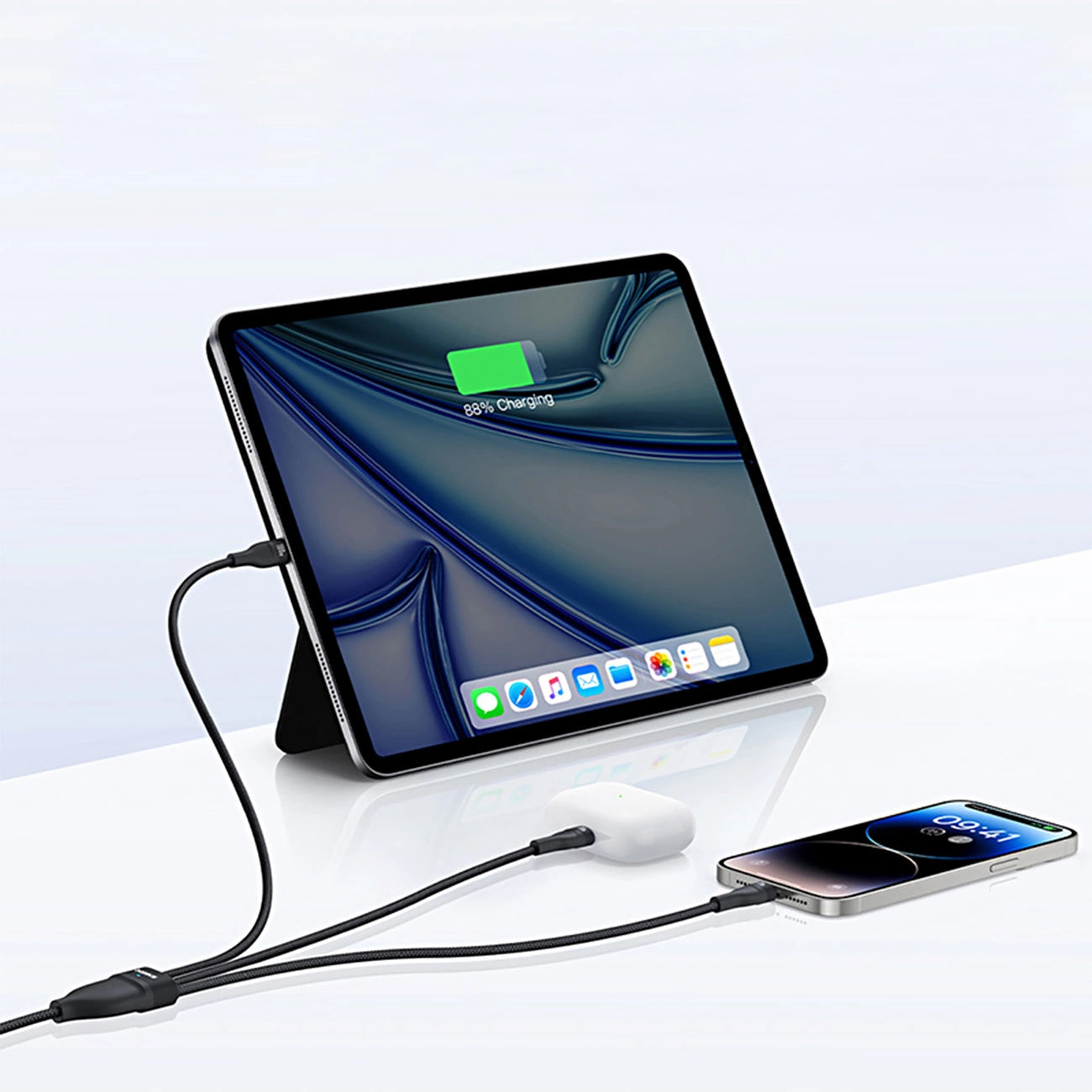 Baseus Flash Series 3 100W USB-C 3in1 Kabel - USB-C+USB-C+ Lightning 1,5m + 3 x 0,25m - schwarz