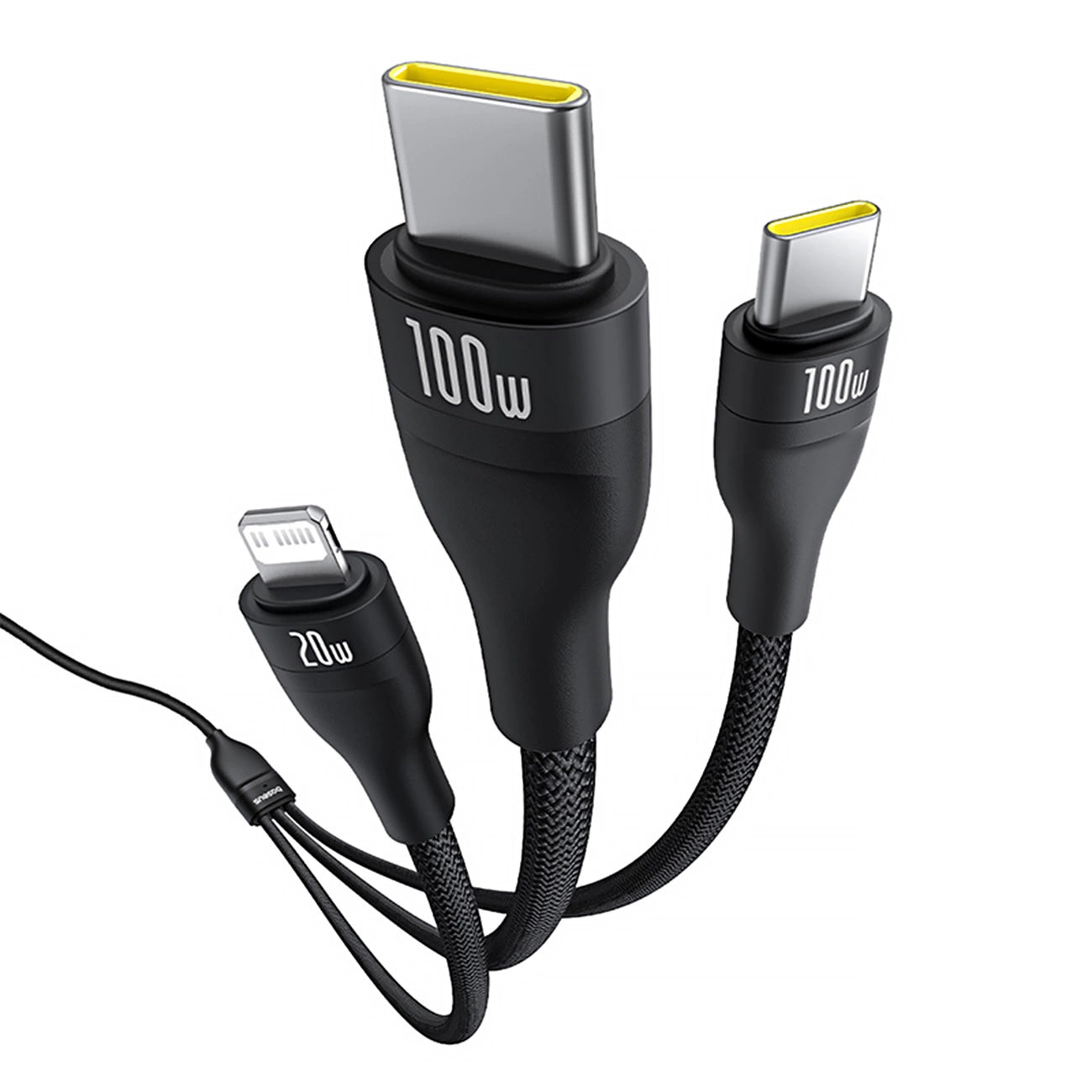 Baseus Flash Series 3 100W USB-C 3in1 Kabel - USB-C+USB-C+ Lightning 1,5m + 3 x 0,25m - schwarz