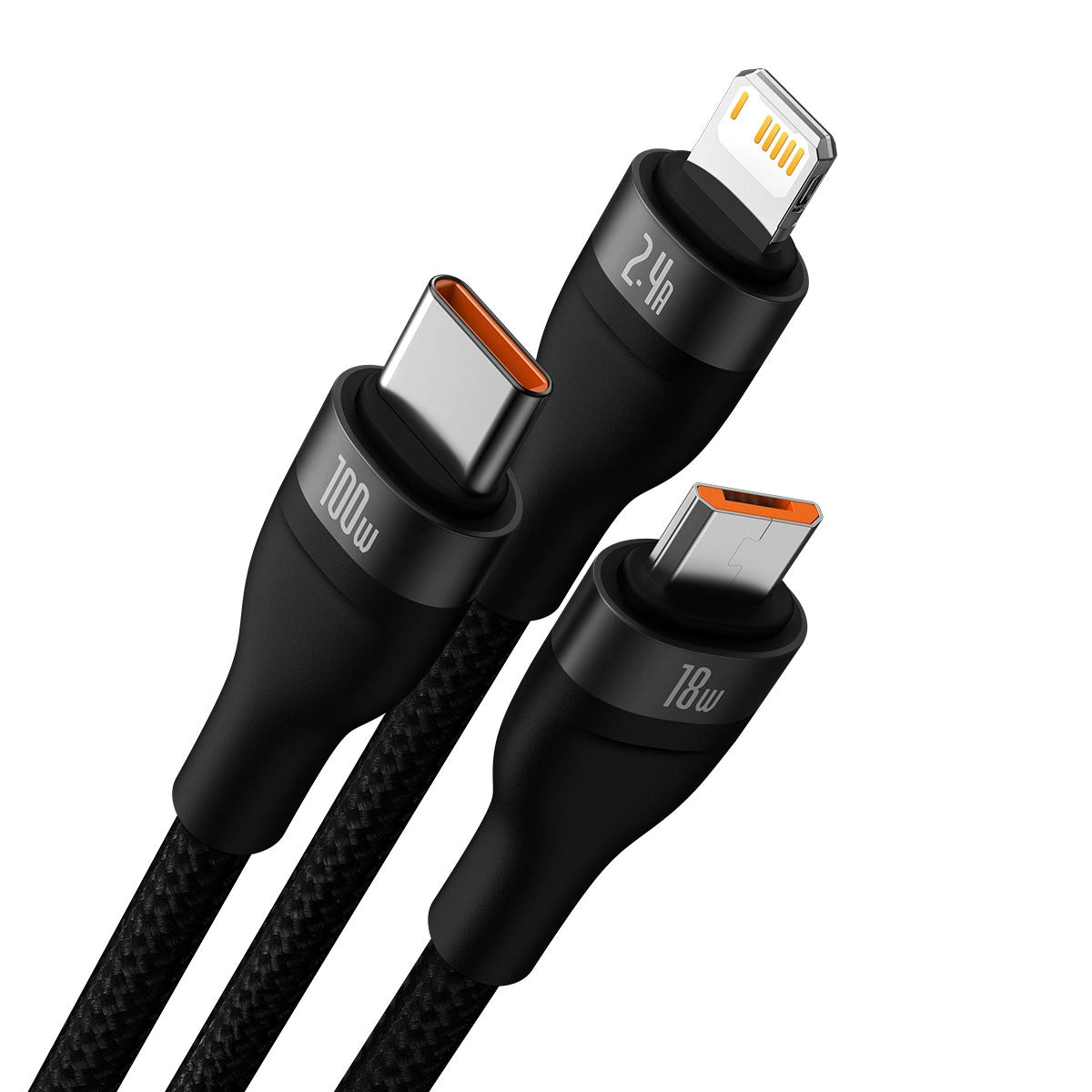 Baseus Flash Series II Kabel USB - USB Typ C / Lightning / Micro USB 100 W 1,2 m schwarz (CASS030001)