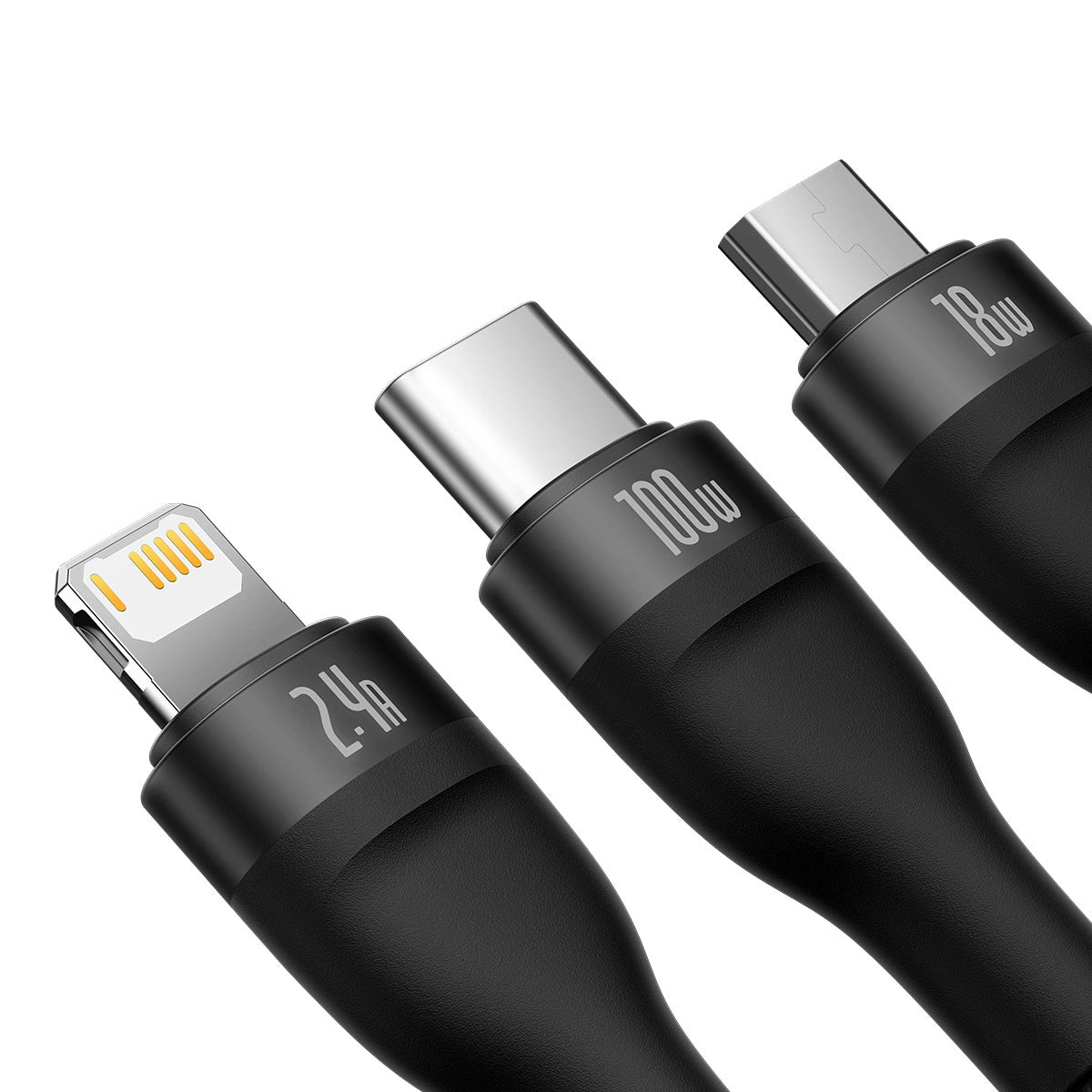 Baseus Flash Series II Kabel USB - USB Typ C / Lightning / Micro USB 100 W 1,2 m schwarz (CASS030001)