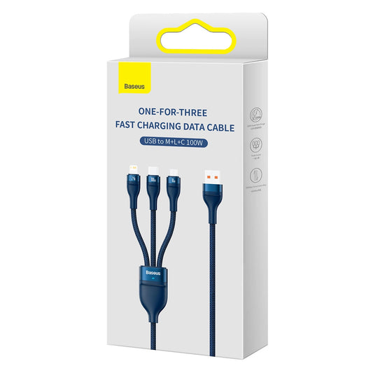 Baseus Flash Series II Kabel USB - USB Type C / Lightning / Micro USB 100 W 1,2 m blau (CASS030003)