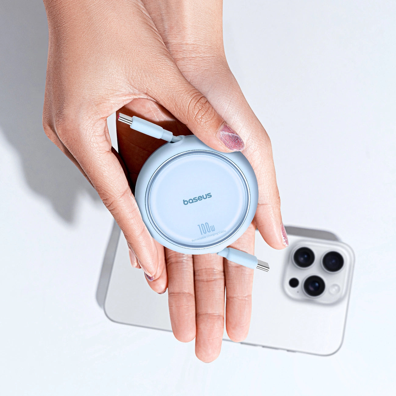 Baseus Free2Draw Mini USB-C – USB-C 100 W 1 m einziehbares Kabel – blau