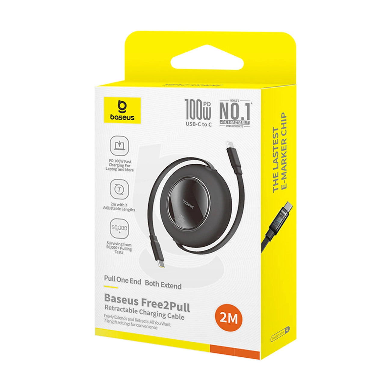 Baseus Free2Pull Mini 100W Einziehbares USB-C-Kabel – USB-C 2 m – Schwarz