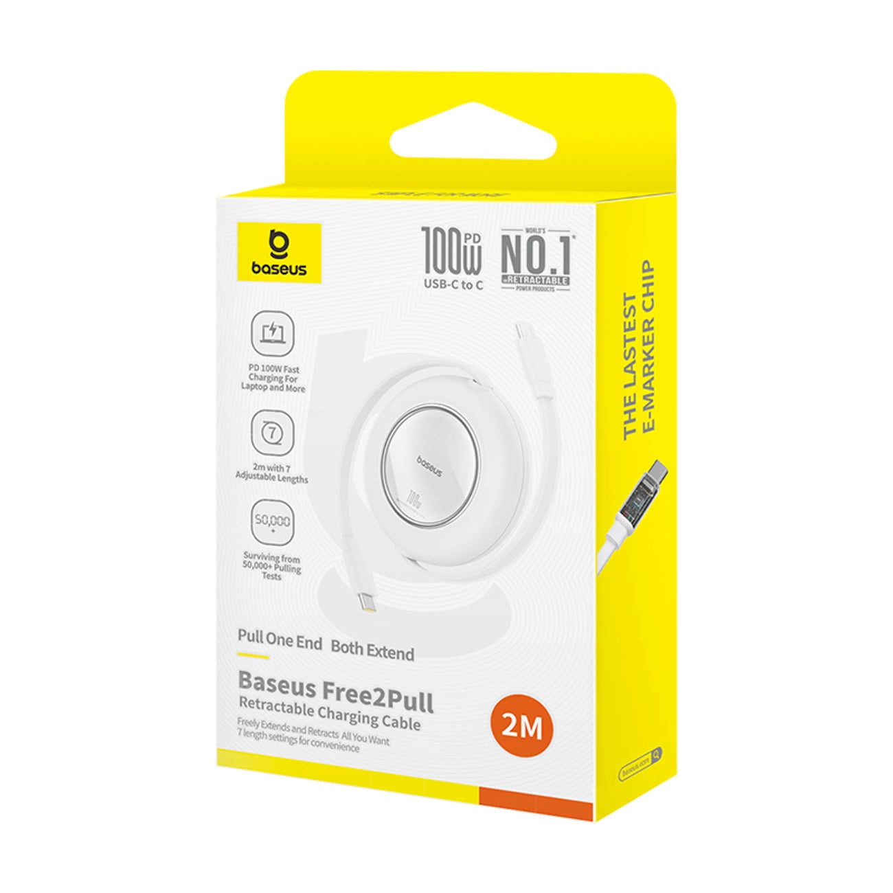Baseus Free2Pull Mini 100W Einziehbares USB-C-Kabel – USB-C 2 m – Weiß