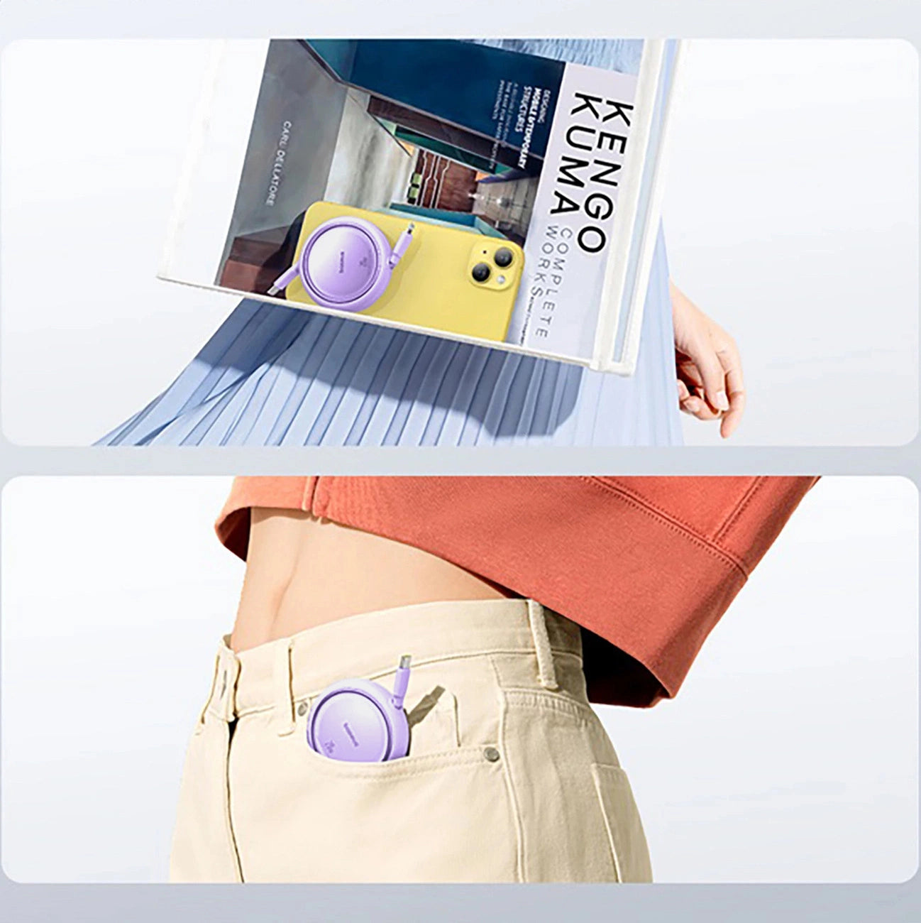 Baseus Free2Pull einziehbares USB-C/ Lightning -Kabel 20 W 1 m – Lila