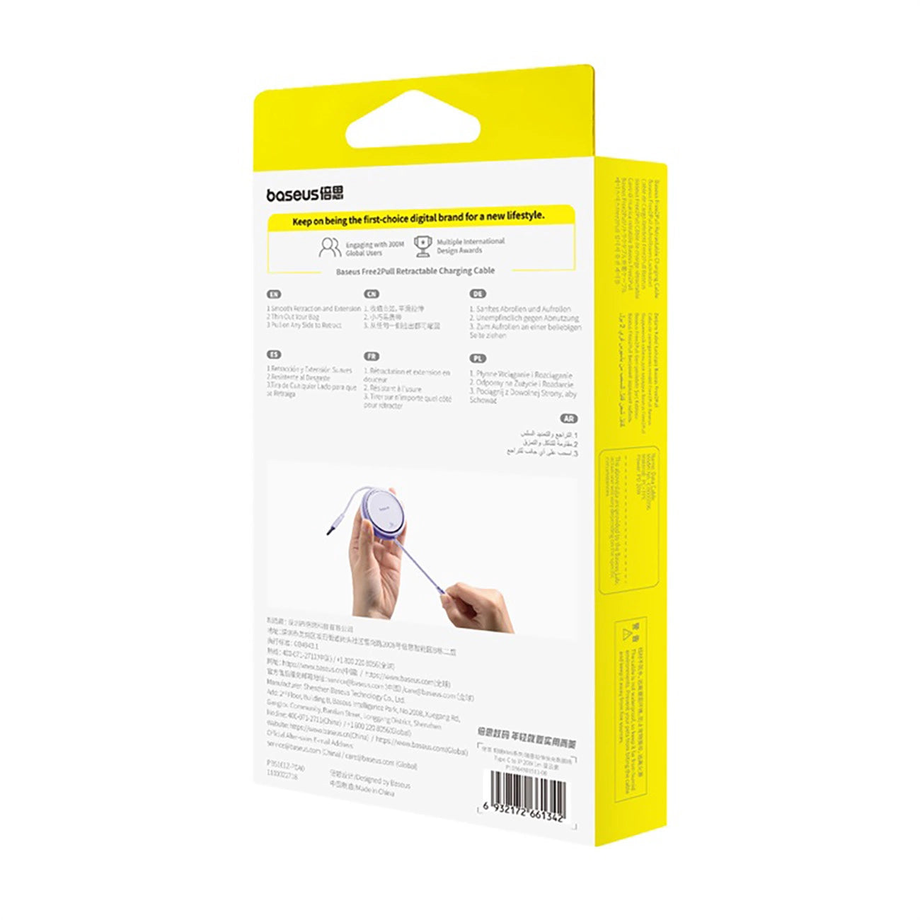 Baseus Free2Pull einziehbares USB-C/ Lightning -Kabel 20 W 1 m – Lila