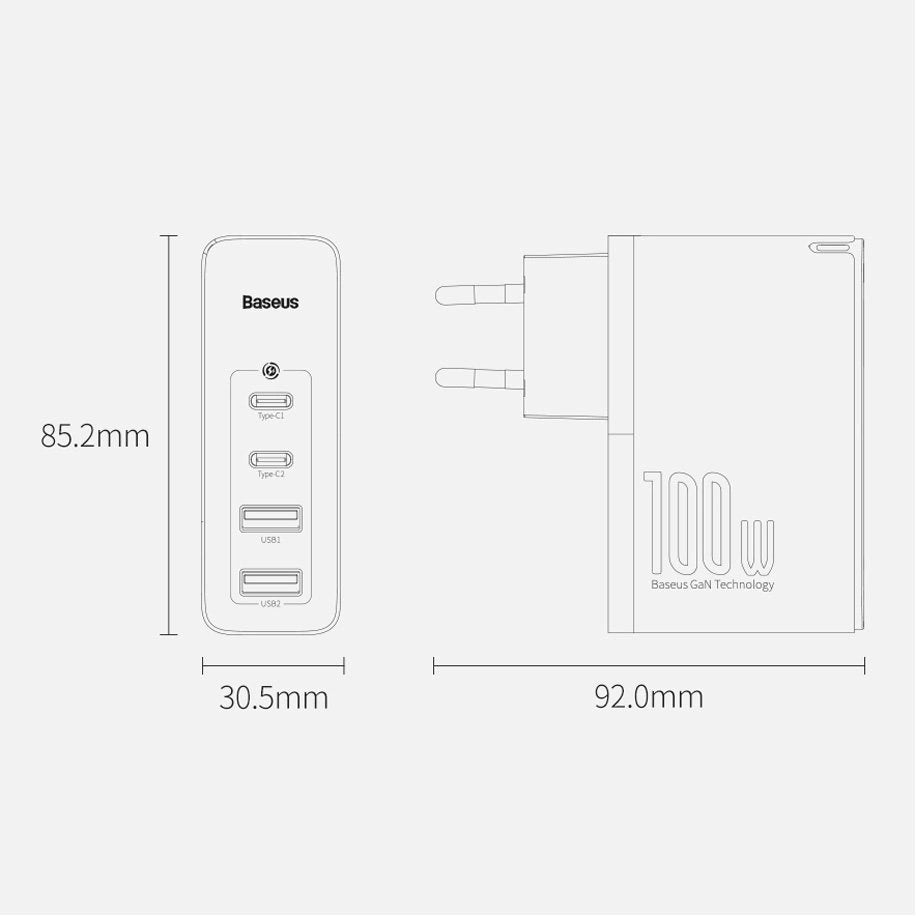 Baseus GaN2 Pro Schnellladegerät 100W USB / USB Typ C Quick Charge 4+ Power Delivery weiß (CCGAN2P-L02)