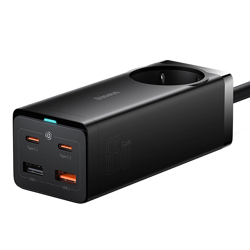 Baseus GaN3 Pro 65W EU Ladestation + 2 x USB-C + 2 x USB-A mit Baseus Xiaobai USB-C 100W 1m Kabel - Schwarz