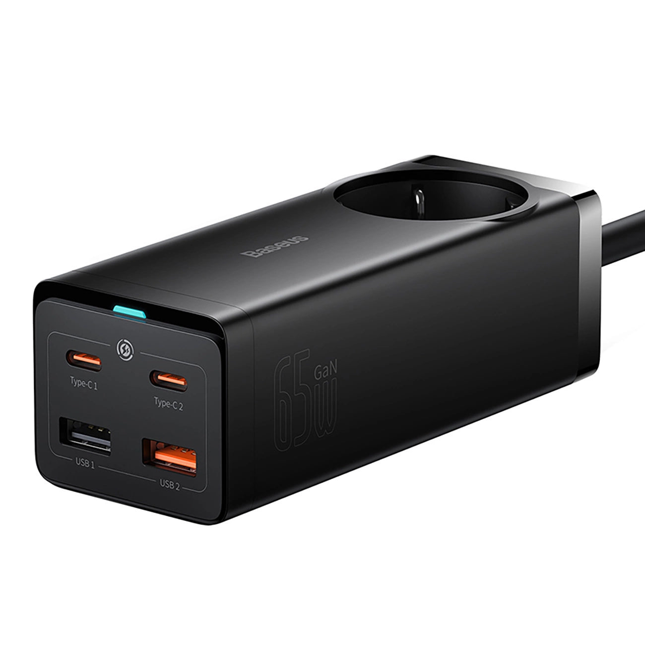 Baseus GaN3 Pro 65W EU Ladestation + 2 x USB-C + 2 x USB-A mit Baseus Xiaobai USB-C 100W 1m Kabel - Schwarz
