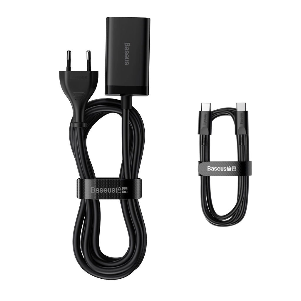 Baseus GaN3 Pro Schnellladegerät GaN 2 x USB Typ C / 2 x USB 65W PD, QC4.0+, AFC, PPS + Kabel USB Typ C - USB Typ C 1m schwarz (CCGP040101)