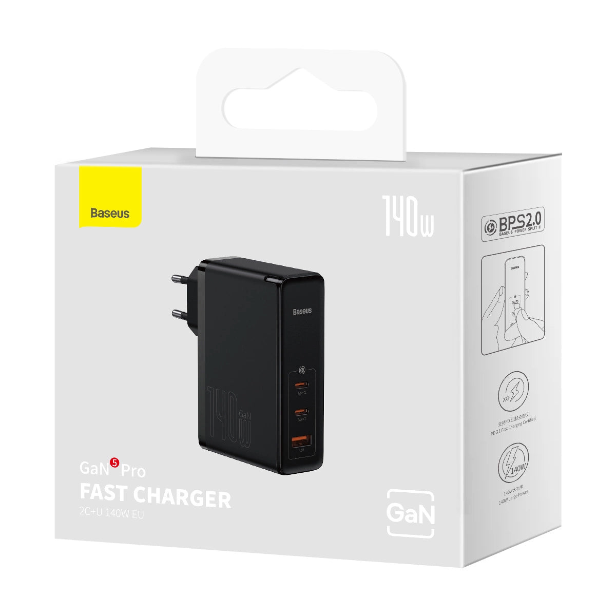 Baseus GaN5 Pro Schnellladegerät 2xUSB-C + USB 140W EU schwarz (CCGP100201)