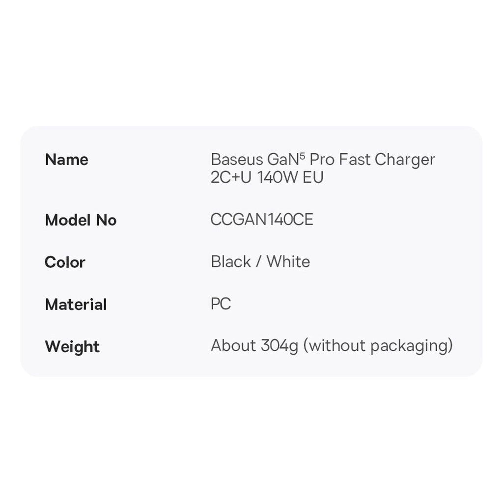 Baseus GaN5 Pro Schnellladegerät 2xUSB-C + USB 140W EU schwarz (CCGP100201)