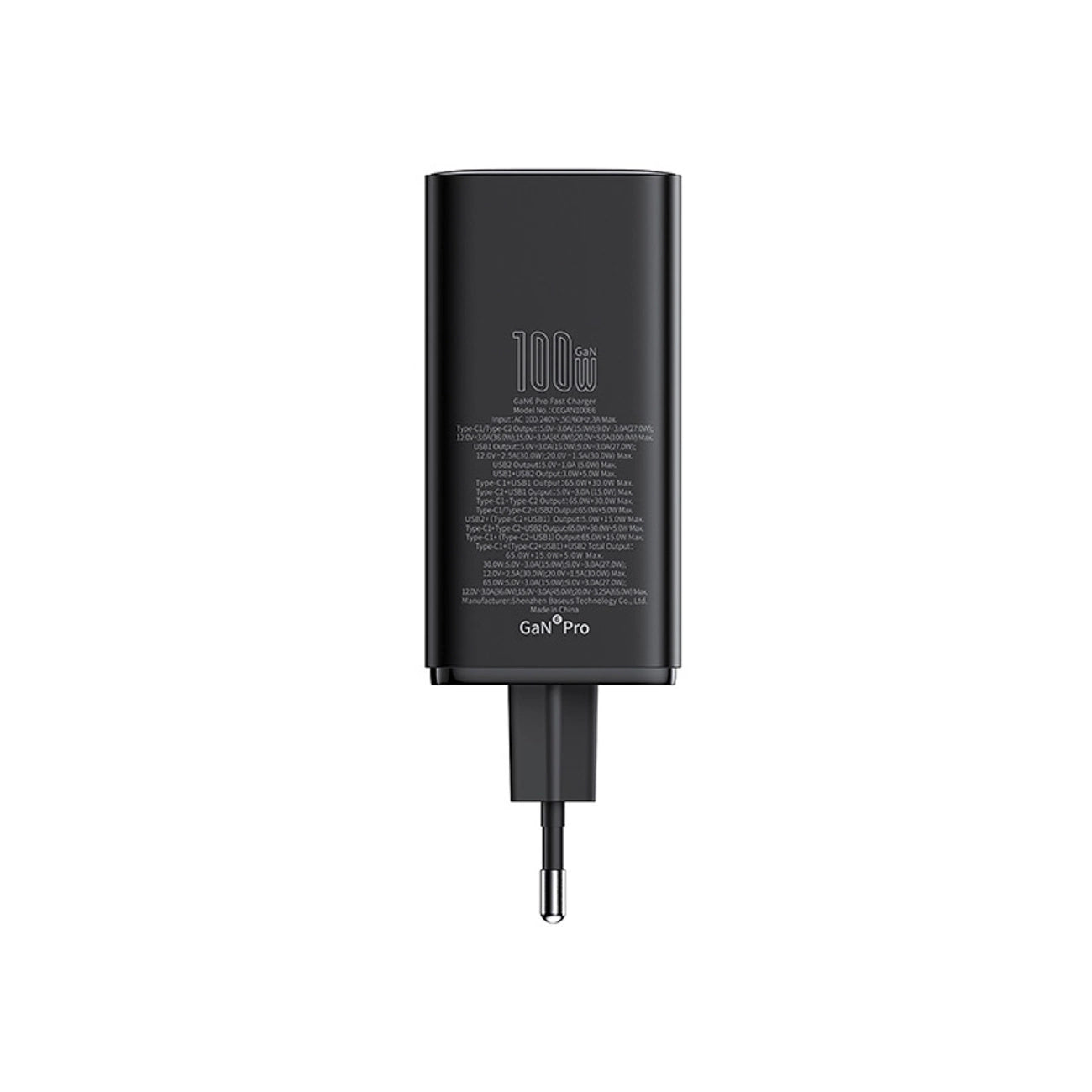 Baseus GaN6 Pro Ladegerät 100W 2 x USB-C 2 x USB-A mit schwarzem USB-C-Kabel 100W 1m - Schwarz