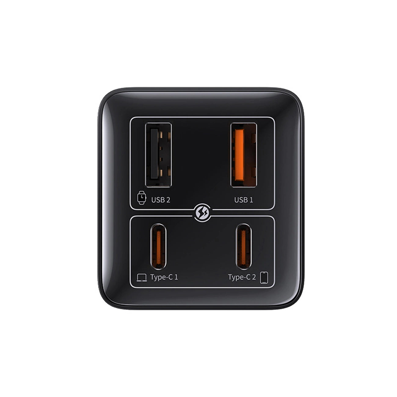 Baseus GaN6 Pro Ladegerät 100W 2 x USB-C 2 x USB-A mit schwarzem USB-C-Kabel 100W 1m - Schwarz