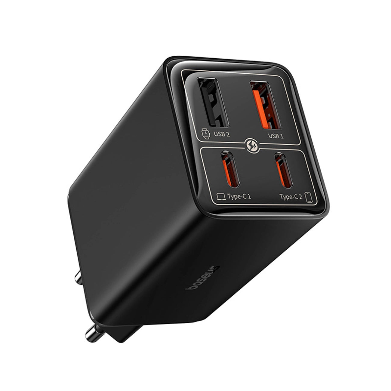 Baseus GaN6 Pro Ladegerät 65W 2 x USB-C 2 x USB-A mit schwarzem USB-C-Kabel 100W 1m - Schwarz