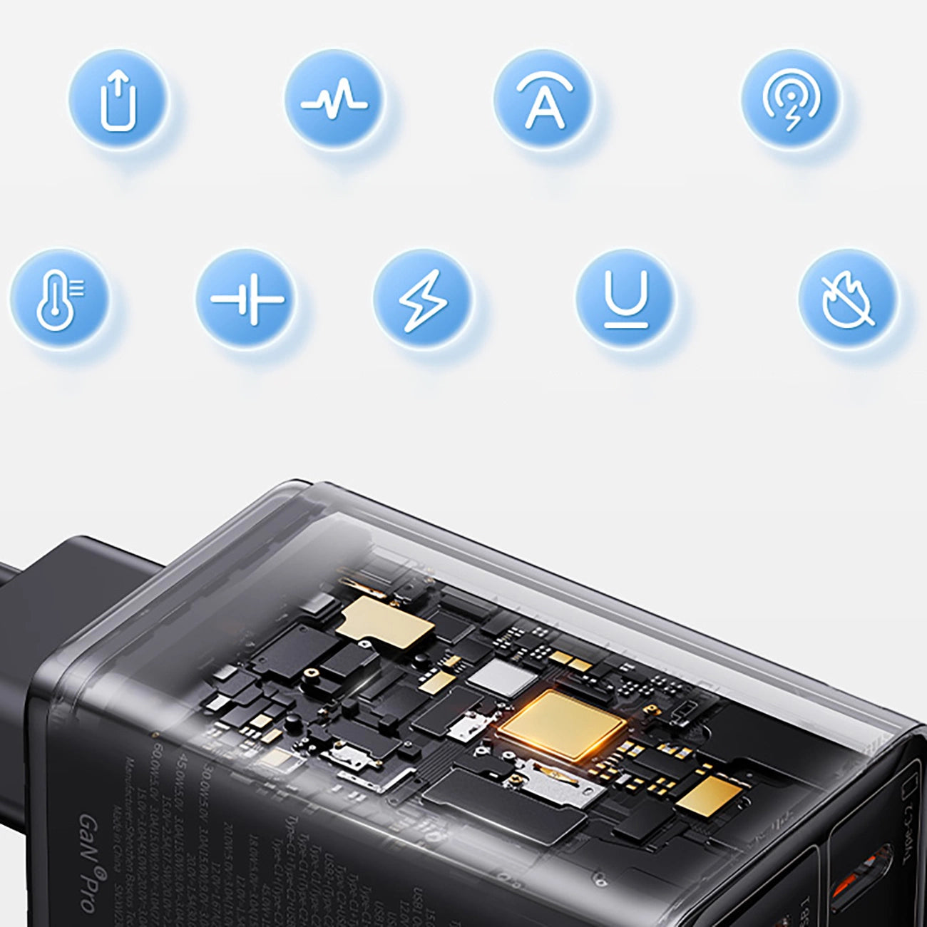 Baseus GaN6 Pro Ladegerät 65W 2 x USB-C 2 x USB-A mit schwarzem USB-C-Kabel 100W 1m - Schwarz