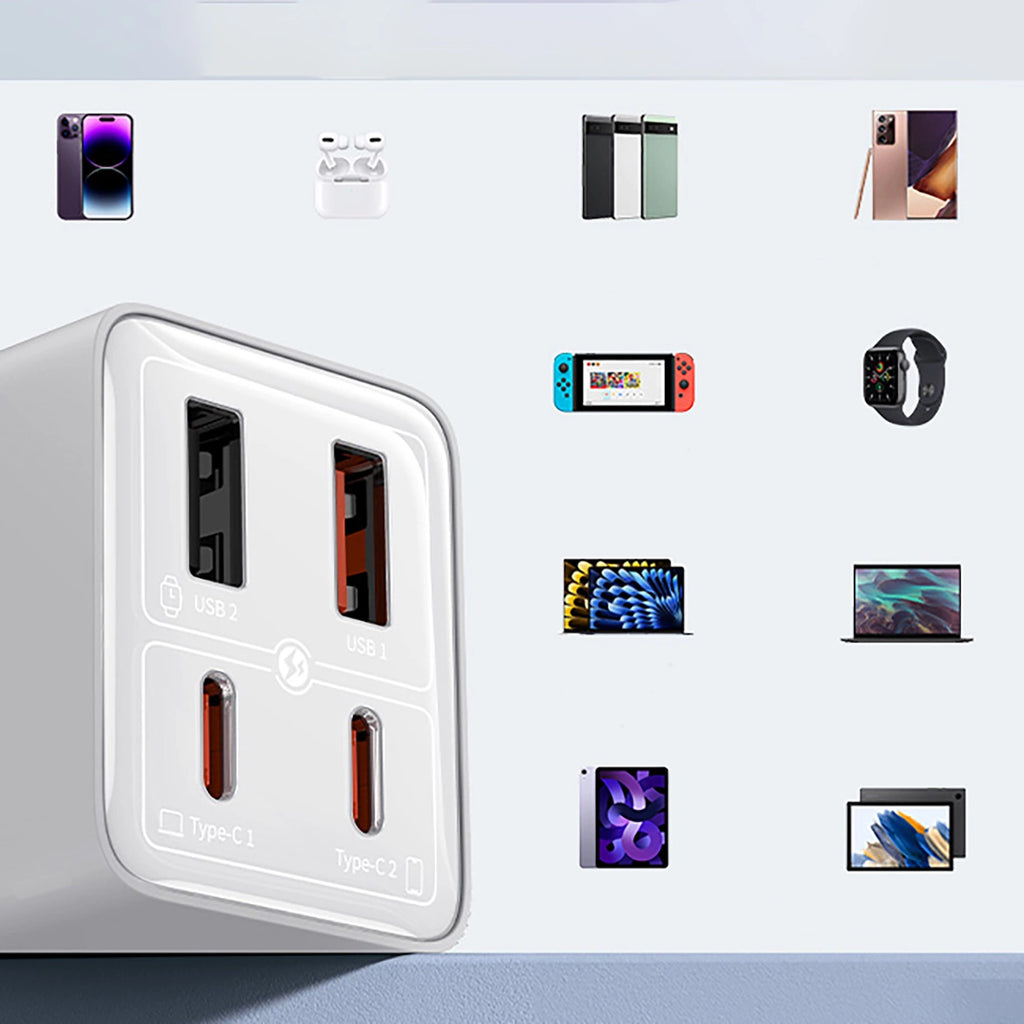 Baseus GaN6 Pro Ladegerät 65W 2 x USB-C 2 x USB-A mit schwarzem USB-C-Kabel 100W 1m - Weiß