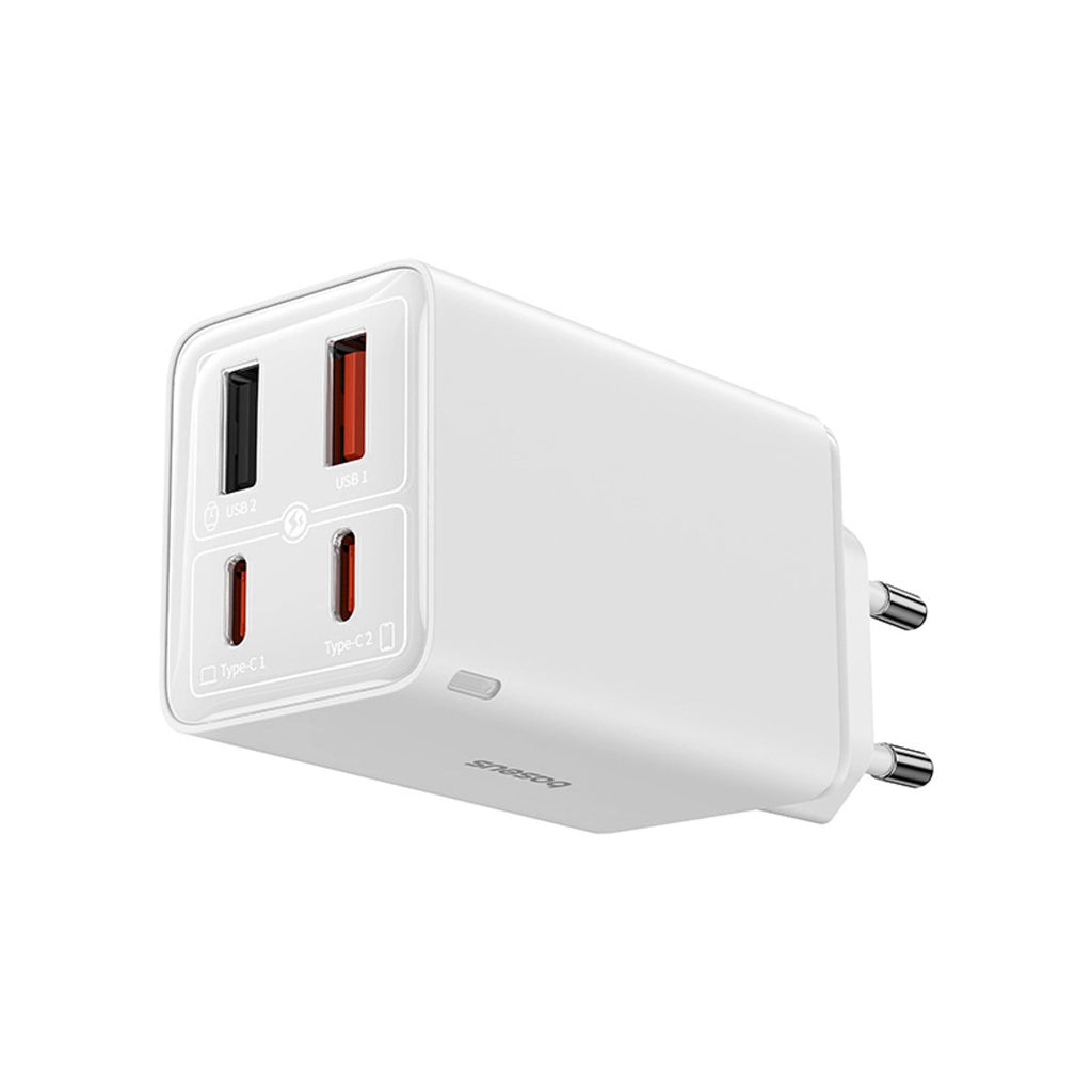 Baseus GaN6 Pro Ladegerät 65W 2 x USB-C 2 x USB-A mit schwarzem USB-C-Kabel 100W 1m - Weiß