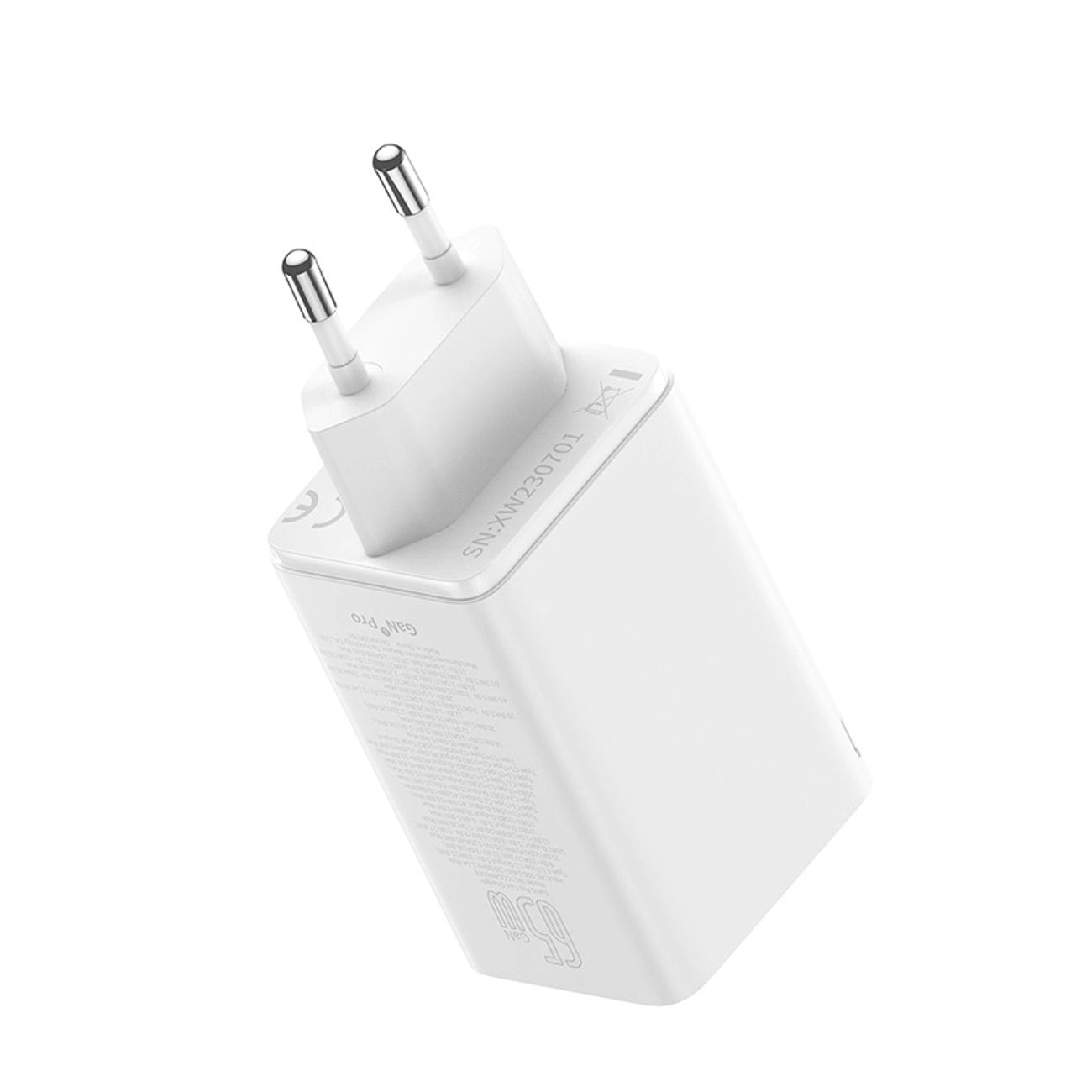 Baseus GaN6 Pro Ladegerät 65W 2 x USB-C 2 x USB-A mit schwarzem USB-C-Kabel 100W 1m - Weiß