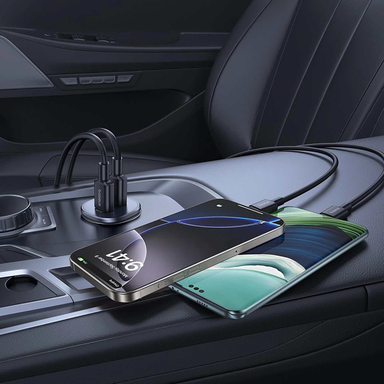 Baseus GoTrip 2 x USB-C 30W Autoladegerät - Schwarz