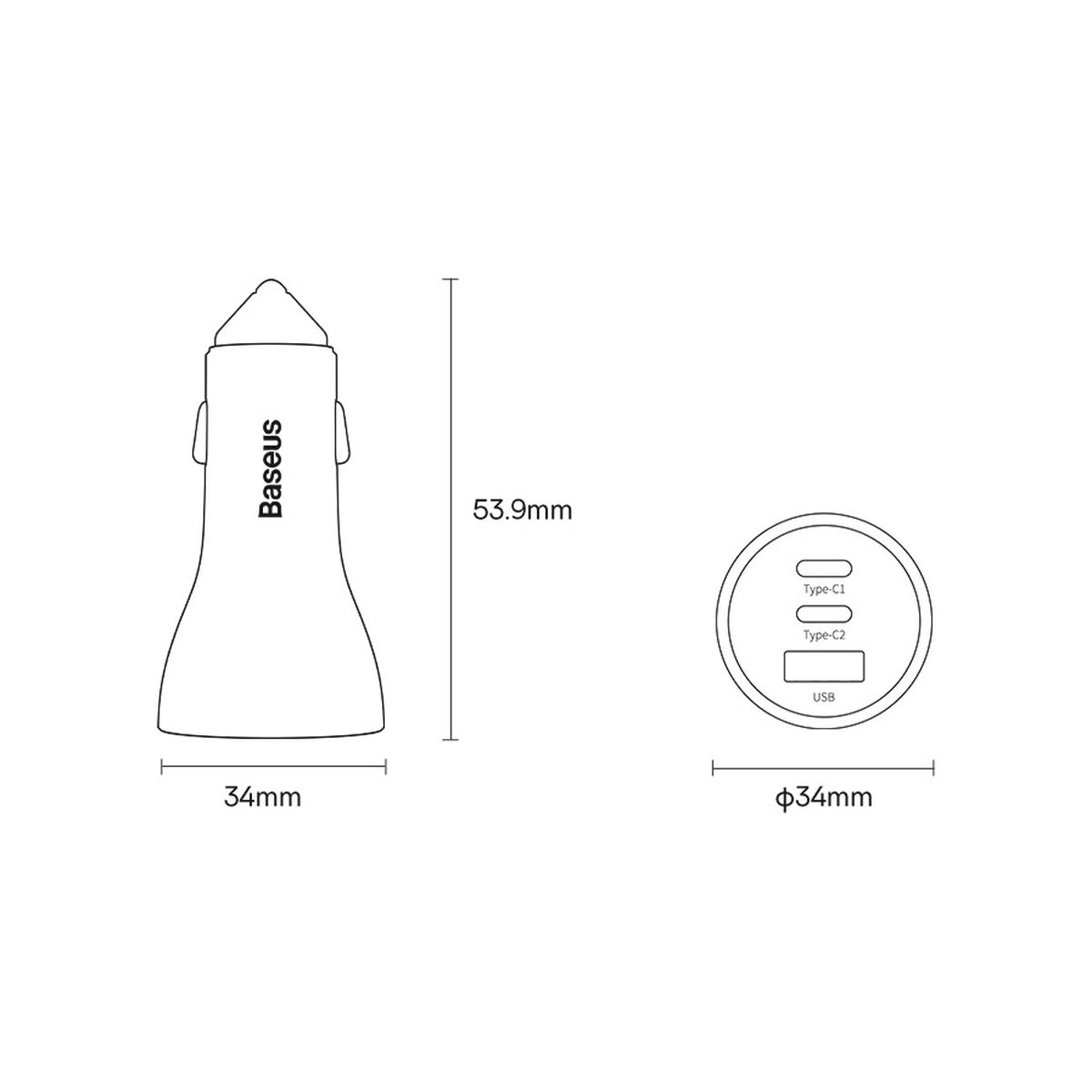 Baseus Golden Contactor Pro Autoladegerät USB-A + 2x USB-C 65W dunkelgrau (CGJP010013)