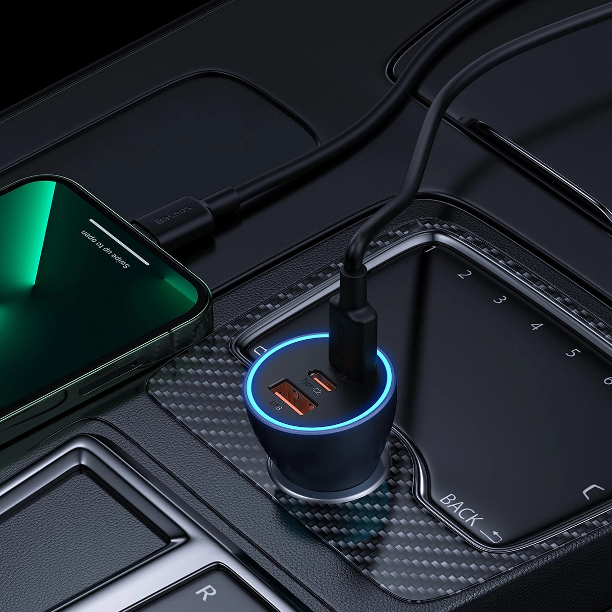 Baseus Golden Contactor Pro Autoladegerät USB-A + 2x USB-C 65W dunkelgrau (CGJP010013)