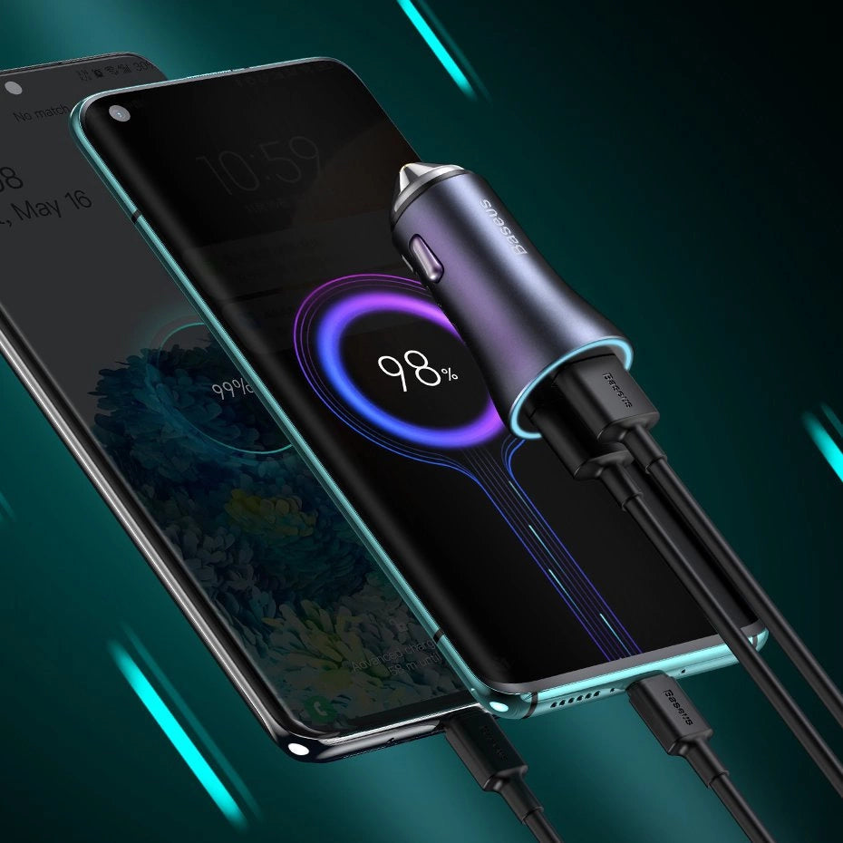 Baseus Golden Contactor Pro Autoladegerät USB-C / USB-A 40W PD QC 4+ SCP FCP AFC + Kabel - grau