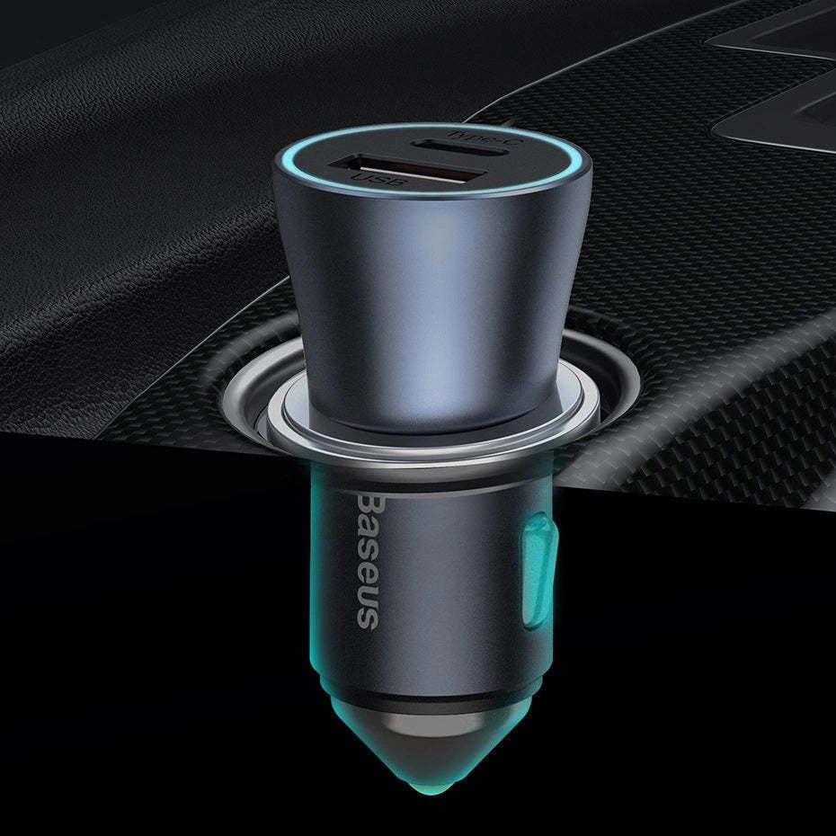 Baseus Golden Contactor Pro Autoladegerät USB-C / USB-A 40W PD QC 4+ SCP FCP AFC + Kabel - grau