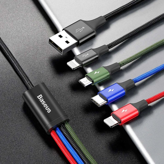 Baseus Kabel USB 4in1 Kabel, 2x Lightning / USB Typ C / Micro USB, Nylon geflochten 3.5A 1.2m schwarz (CA1T4-A01)