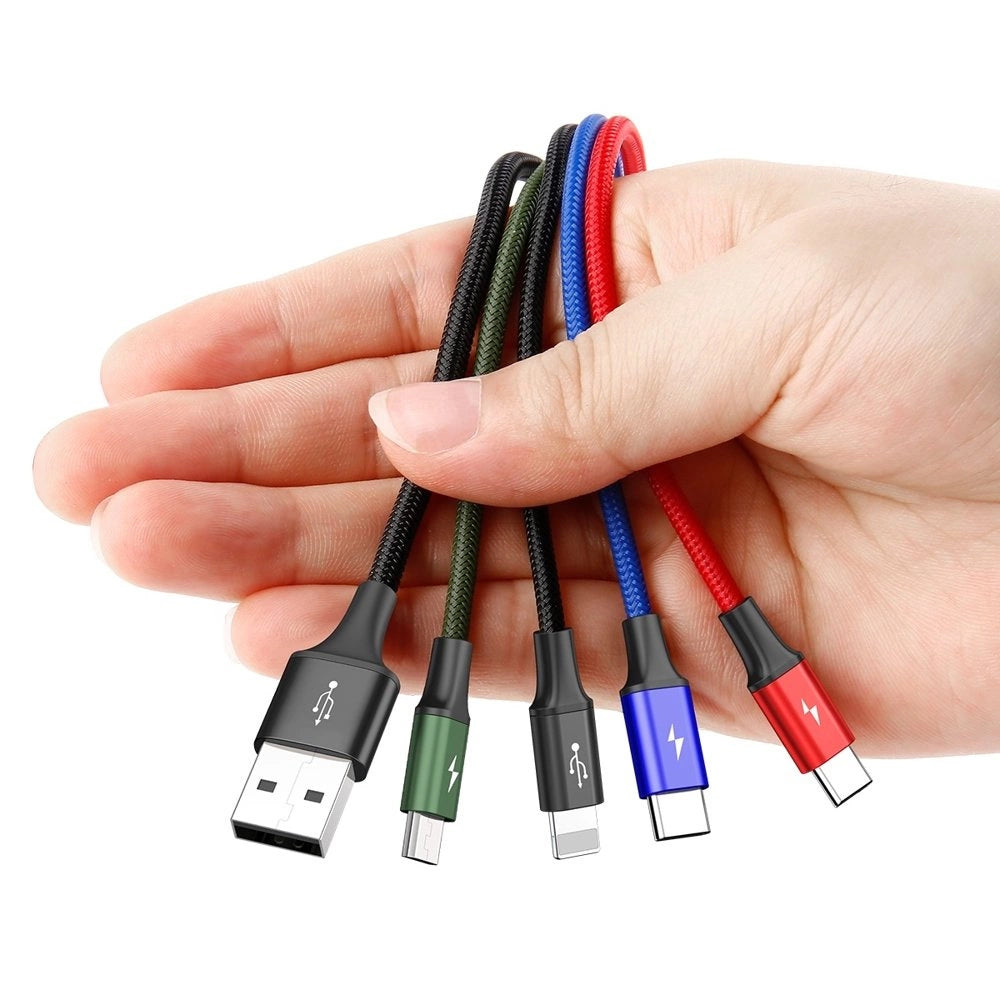 Baseus Kabel USB Kabel 4in1 Lightning / 2x USB Typ C / Micro USB Kabel mit Nylon geflochtenes 3.5A 1.2m schwarz (CA1T4-B01)