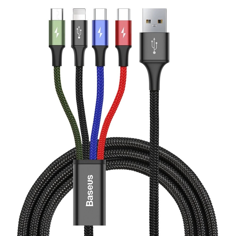 Baseus Kabel USB Kabel 4in1 Lightning / 2x USB Typ C / Micro USB Kabel mit Nylon geflochtenes 3.5A 1.2m schwarz (CA1T4-B01)