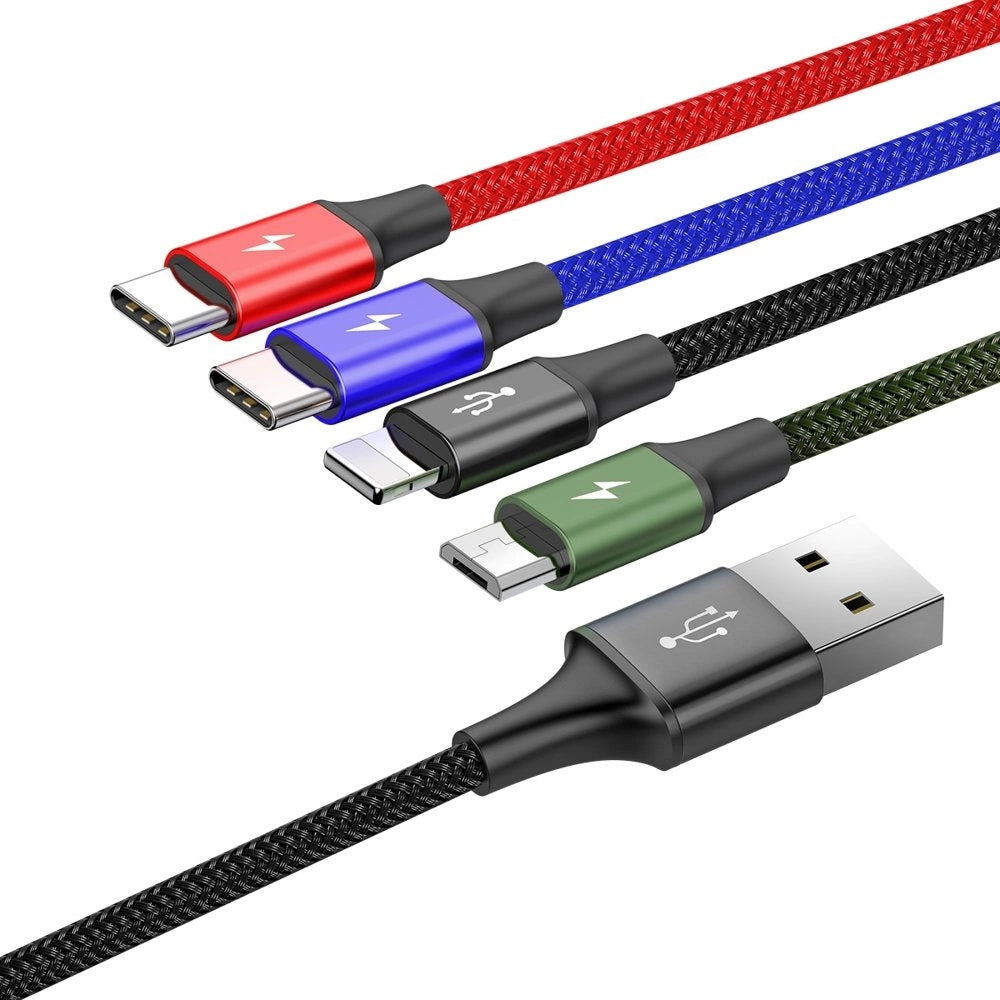 Baseus Kabel USB Kabel 4in1 Lightning / 2x USB Typ C / Micro USB Kabel mit Nylon geflochtenes 3.5A 1.2m schwarz (CA1T4-B01)