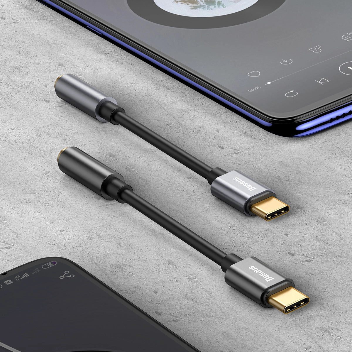 Baseus L54-Adapter für USB-C-Kopfhörer/Miniklinke 3,5 mm DAC 24 Bit 48 KHz – Grau