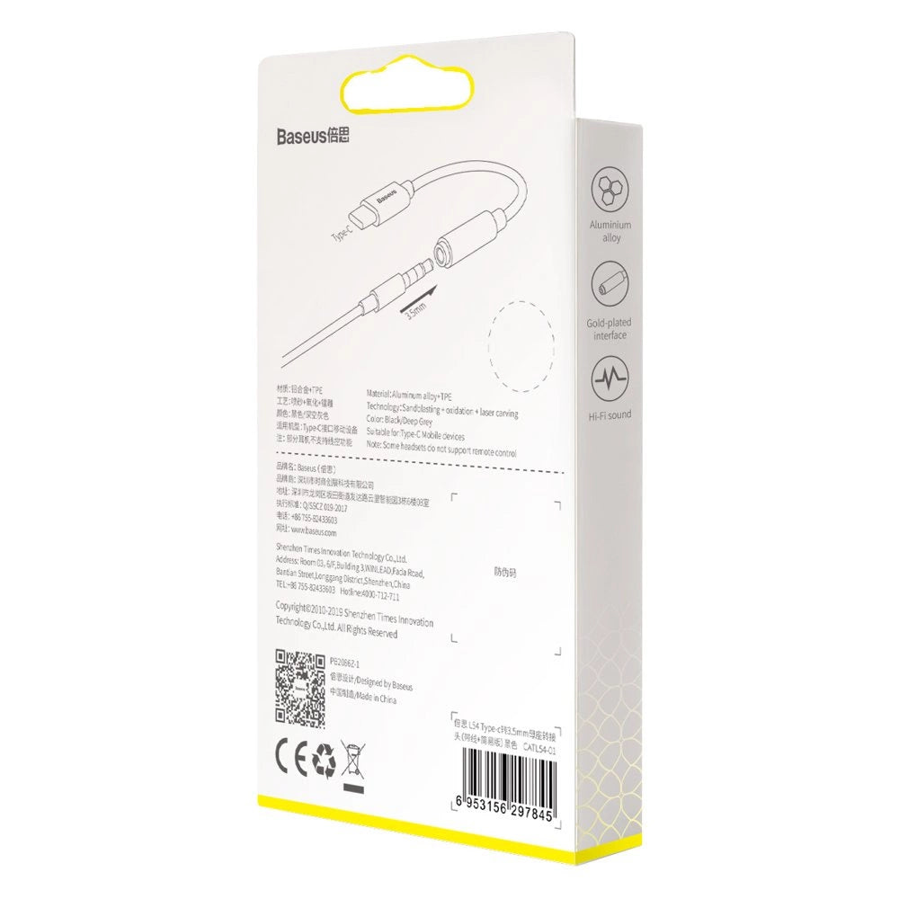 Baseus L54-Adapter für USB-C-Kopfhörer/Miniklinke 3,5 mm DAC 24 Bit 48 KHz – Schwarz