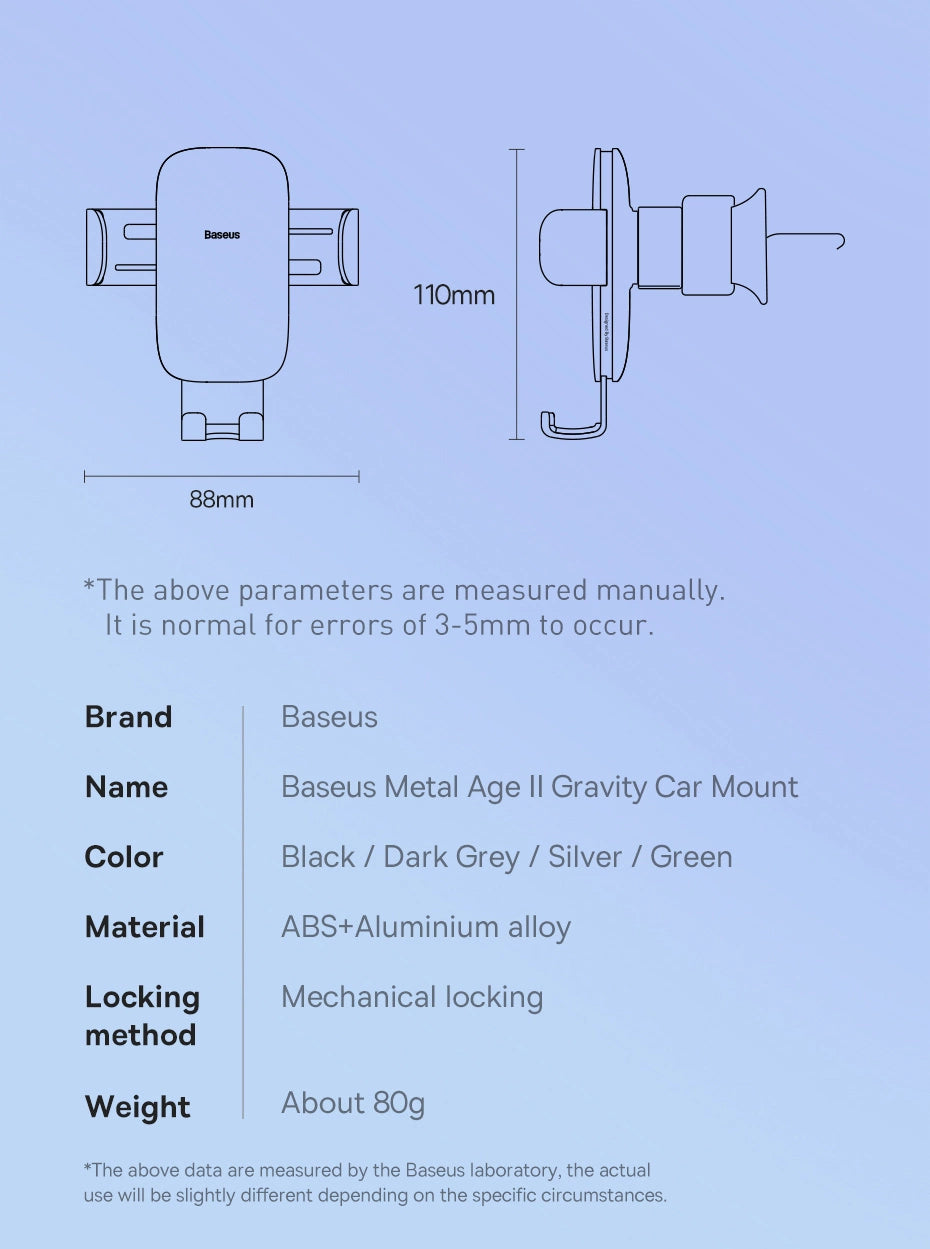 Baseus Metal Age II Gravitations-Autotelefonhalter für Lüftungsgitter dunkelgrau (SUJS000013)