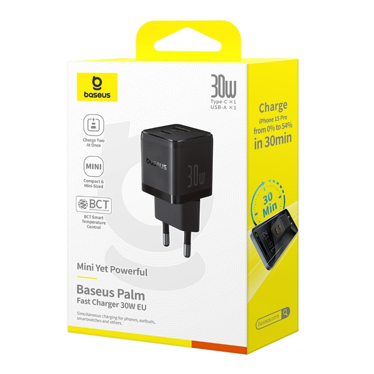 Baseus Palm 30W USB-C USB-A Wandladegerät - Schwarz