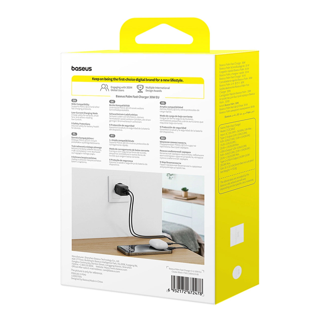 Baseus Palm 30W USB-C USB-A Wandladegerät - Schwarz