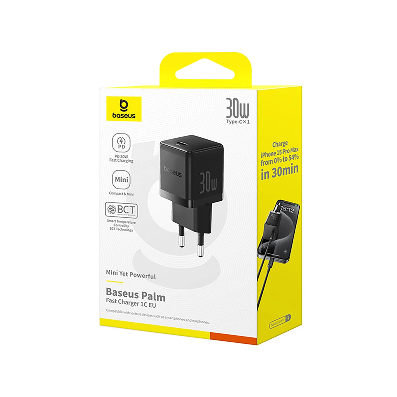 Baseus Palm 30W USB-C Wandladegerät - Schwarz