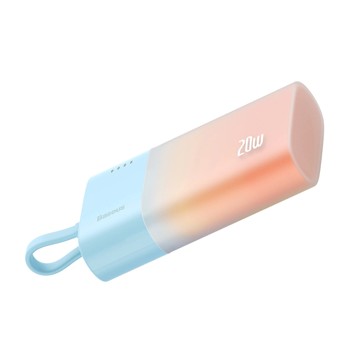 Baseus Popsicle 5200mAh 20W Powerbank mit integriertem Lightning Kabel (+ weißes Baseus Simple USB-C - USB-C 60W/20V/3A/30cm Kabel) - Blau-Orange